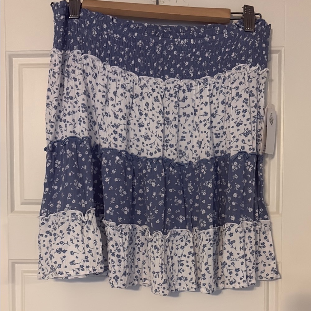 Hippie Rose Blue and White Floral Skater Skirt